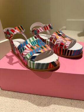 Women’s Multicolor Striped Platform Sandals with Ankle Strap